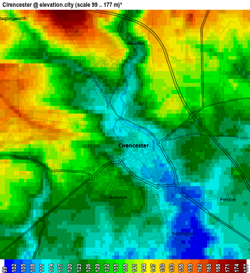 Cirencester elevation map