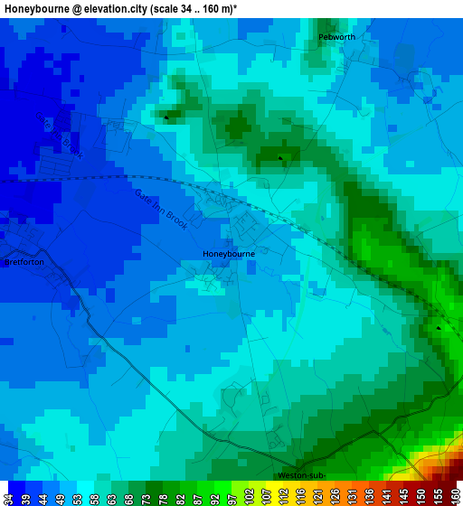 Honeybourne elevation map