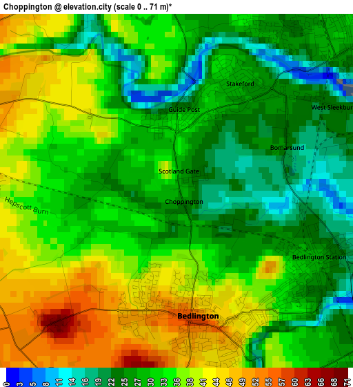 Choppington elevation map