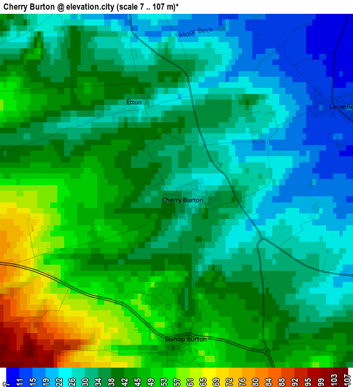 Cherry Burton elevation map