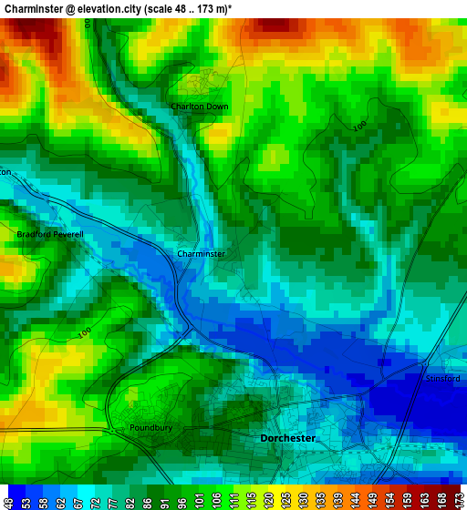 Charminster elevation map