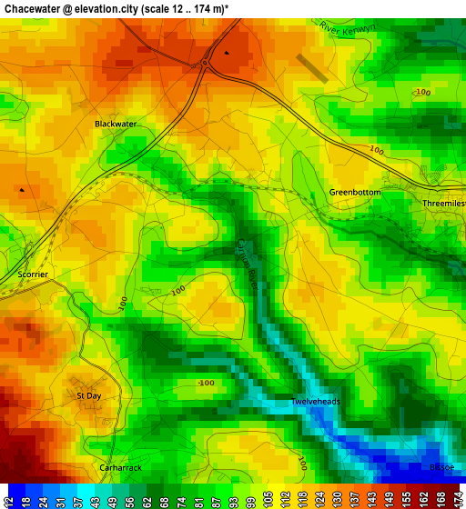 Chacewater elevation map