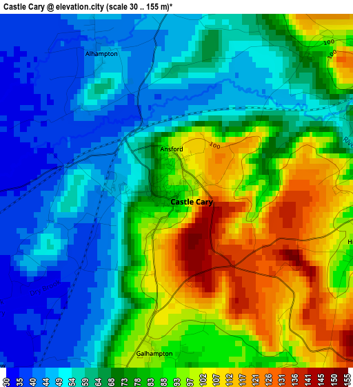 Castle Cary elevation map