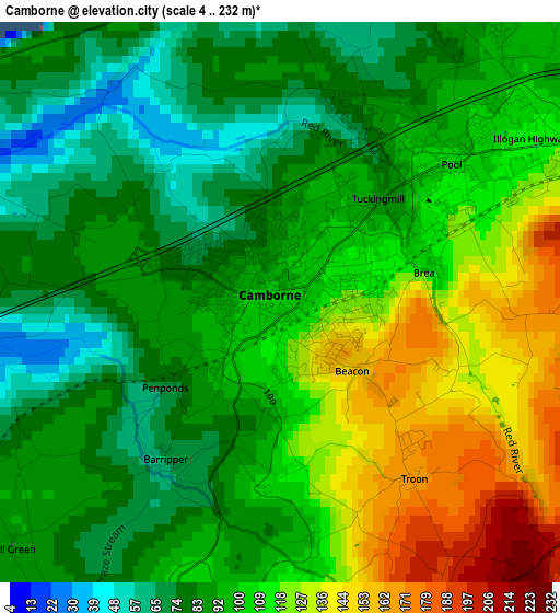 Camborne elevation map