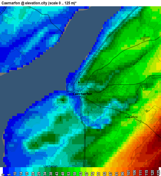 Caernarfon elevation map