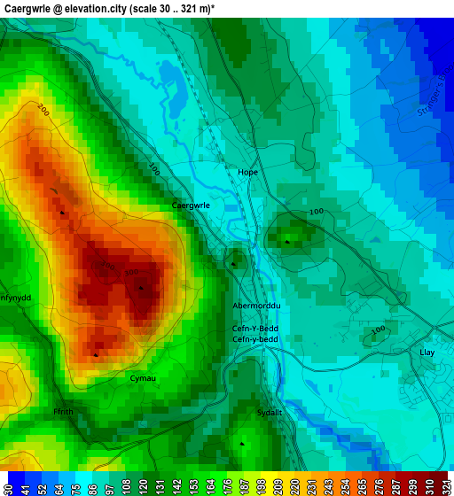 Caergwrle elevation map