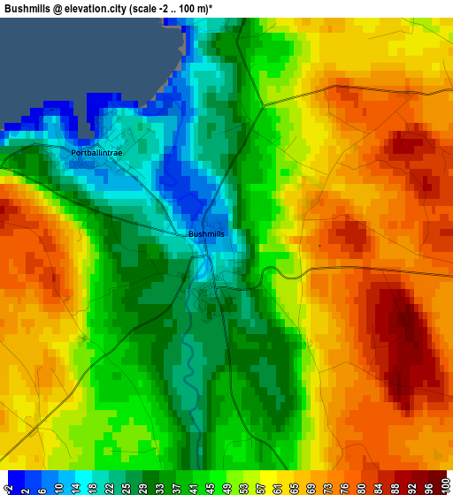 Bushmills elevation map