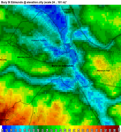 Bury St Edmunds elevation map