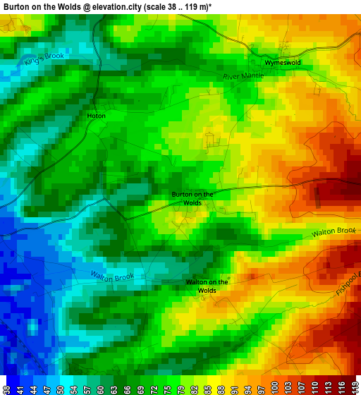 Burton on the Wolds elevation map