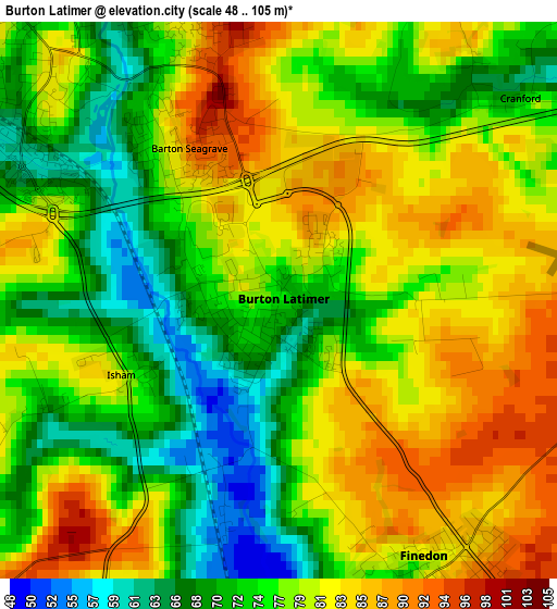 Burton Latimer elevation map