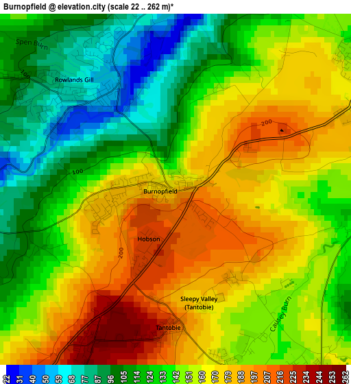 Burnopfield elevation map