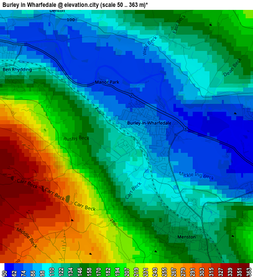 Burley in Wharfedale elevation map