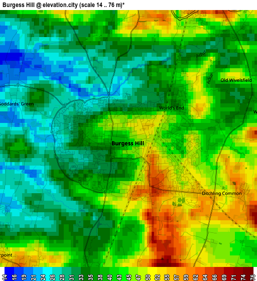 Burgess Hill elevation map