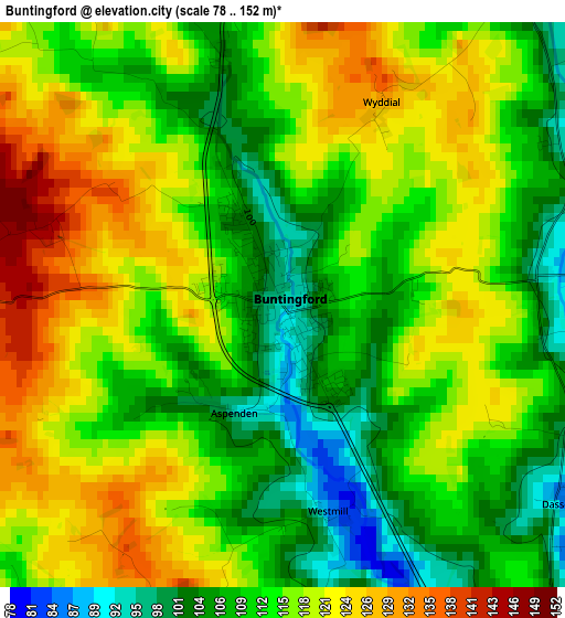 Buntingford elevation map