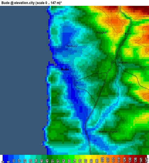 Bude elevation map