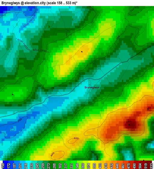 Bryneglwys elevation map