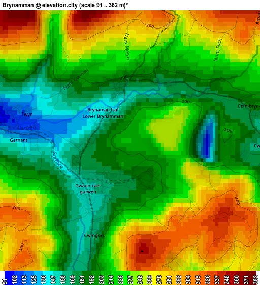 Brynamman elevation map