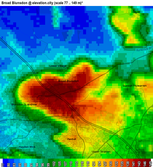 Broad Blunsdon elevation map