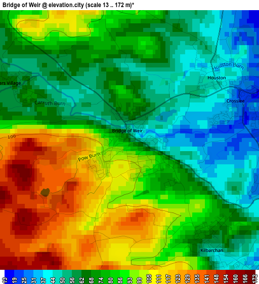 Bridge of Weir elevation map