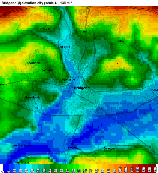 Bridgend elevation map