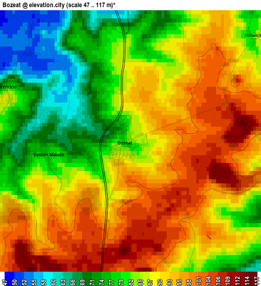 Bozeat elevation map