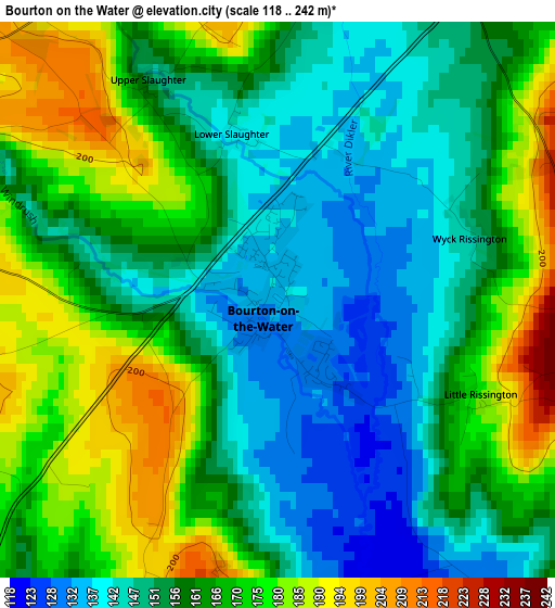 Bourton on the Water elevation map