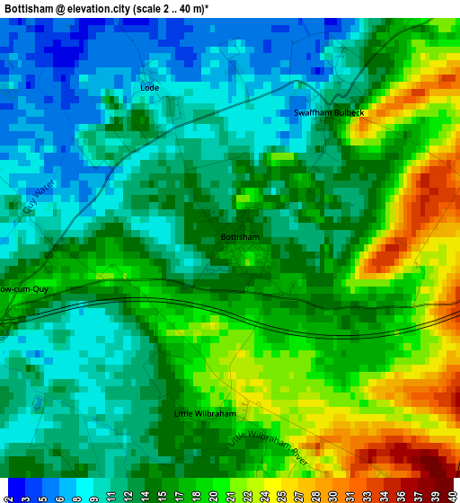 Bottisham elevation map