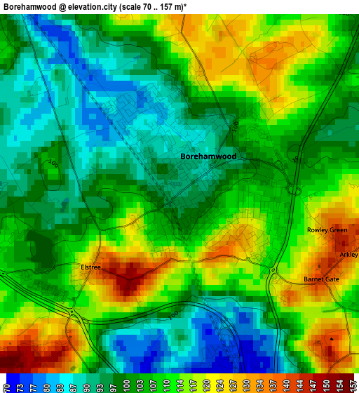 Borehamwood elevation map