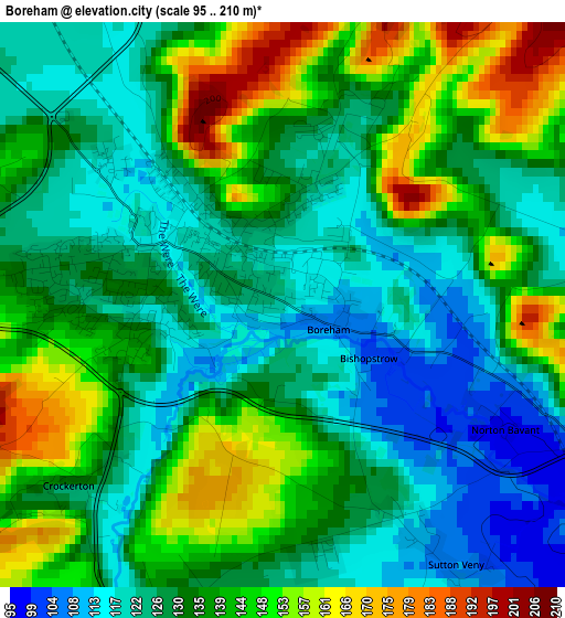 Boreham elevation map