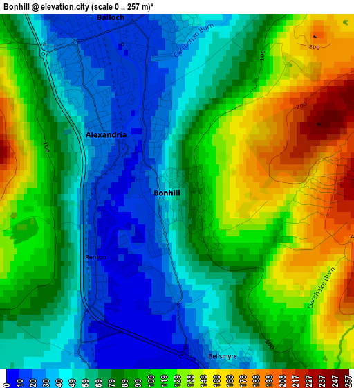 Bonhill elevation map