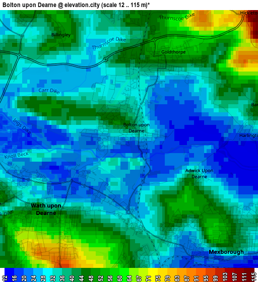 Bolton upon Dearne elevation map