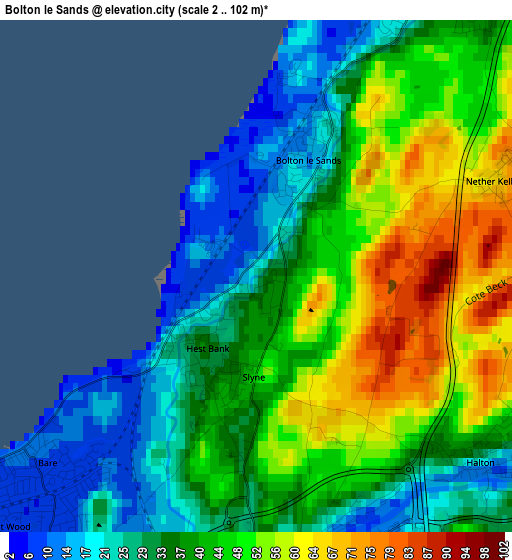 Bolton le Sands elevation map