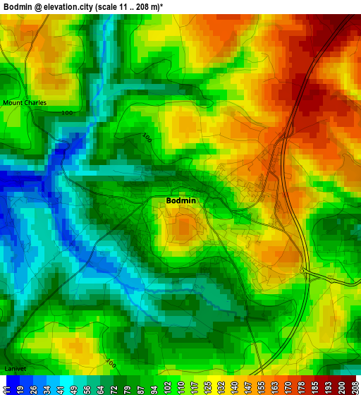 Bodmin elevation map