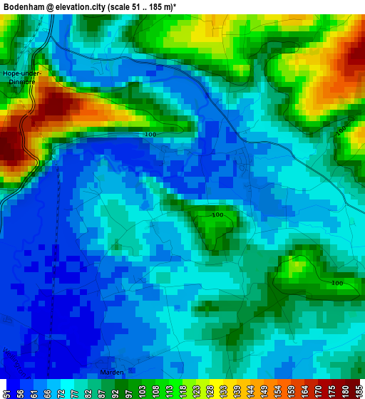 Bodenham elevation map