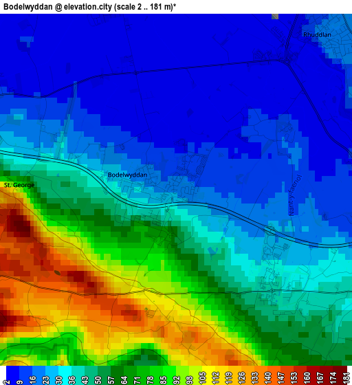 Bodelwyddan elevation map