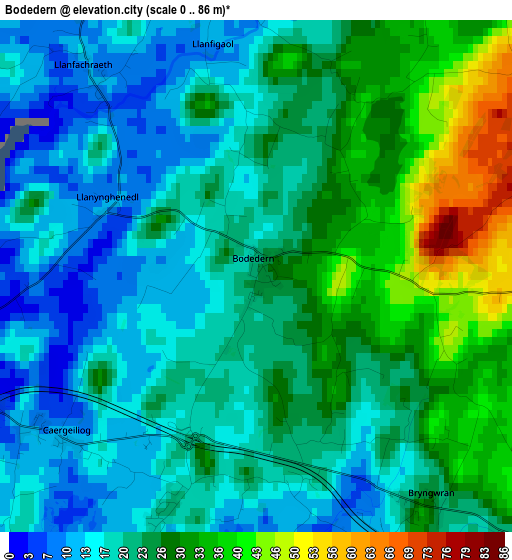 Bodedern elevation map