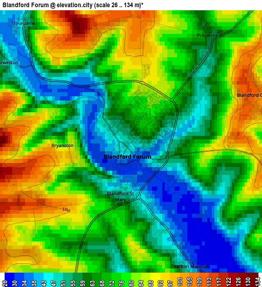 Blandford Forum elevation map