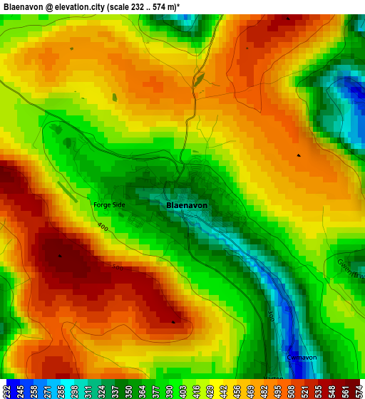 Blaenavon elevation map