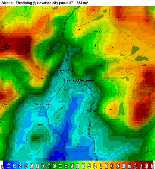 Blaenau-Ffestiniog elevation map