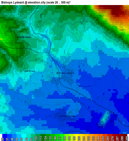 Bishops Lydeard elevation map