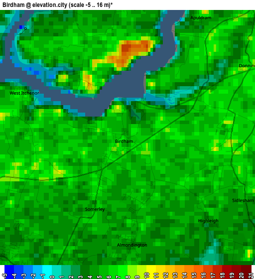 Birdham elevation map