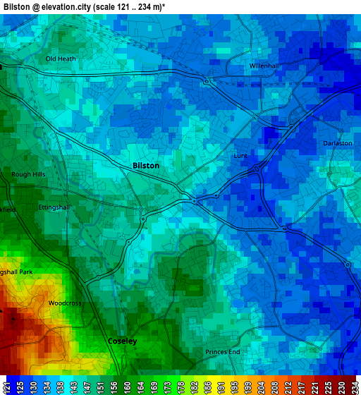 Bilston elevation map