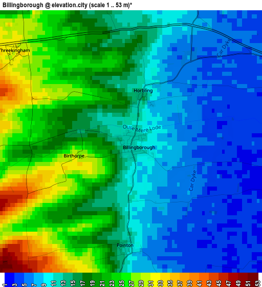 Billingborough elevation map