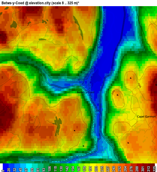 Betws-y-Coed elevation map