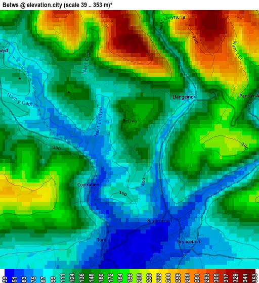 Betws elevation map