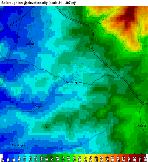 Belbroughton elevation map
