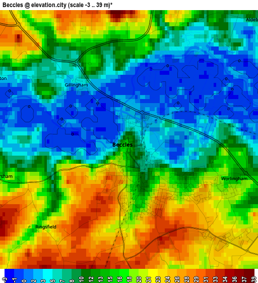 Beccles elevation map