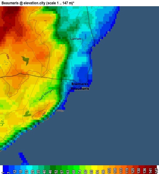 Beaumaris elevation map