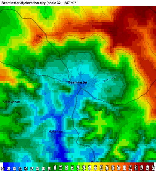 Beaminster elevation map