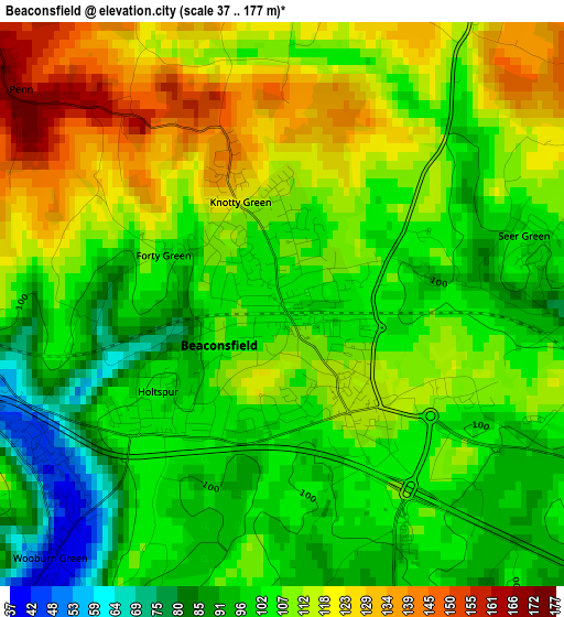Beaconsfield elevation map